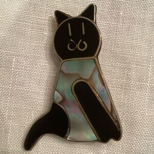 Silver and Black Enamel Kitty Pin